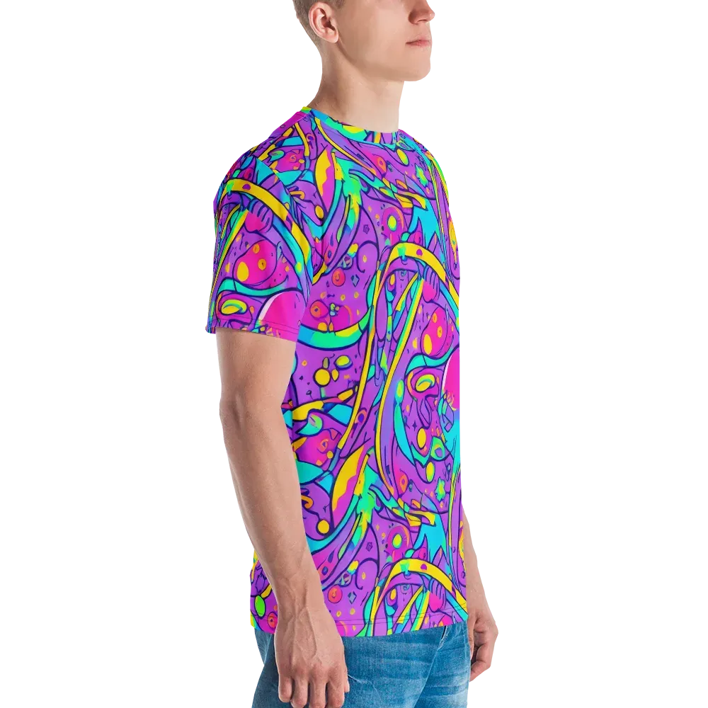 Neon Galaxy Whirl on Men's Crew Neck T-Shirt — Right