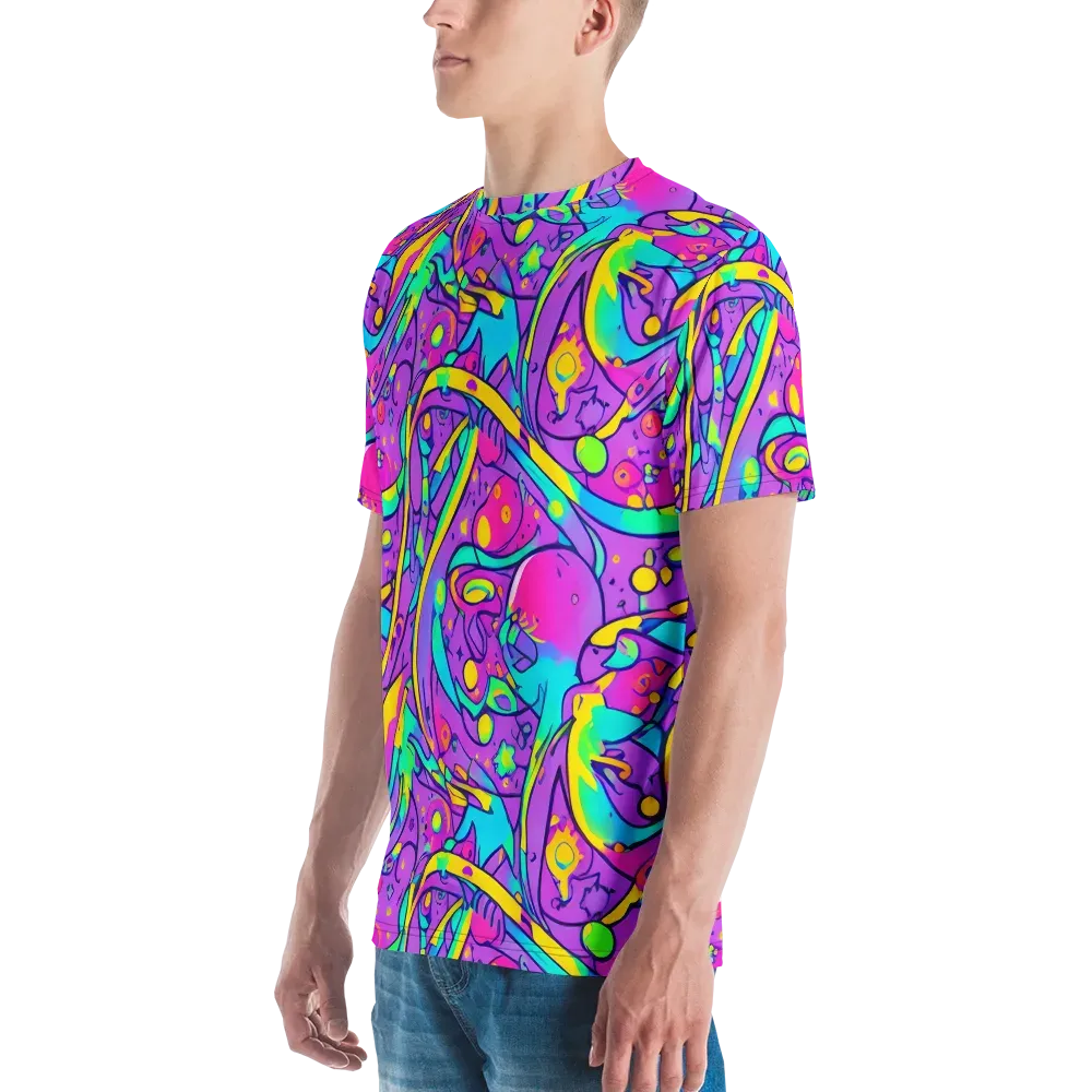 Neon Galaxy Whirl on Men's Crew Neck T-Shirt — Left