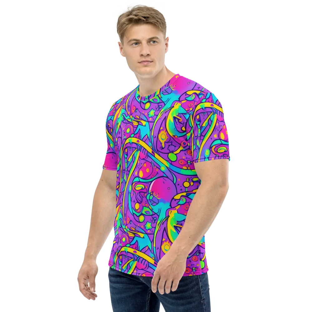 Neon Galaxy Whirl on Men's Crew Neck T-Shirt — Left