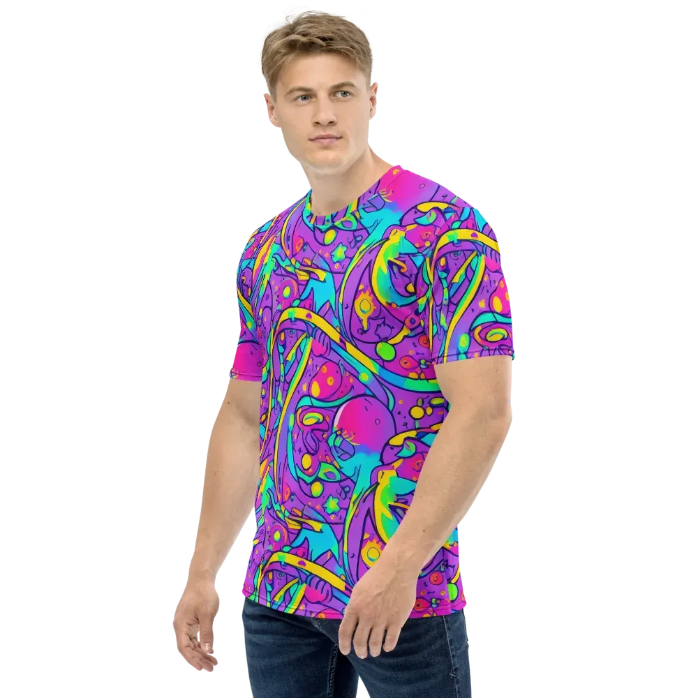 Neon Galaxy Whirl on Men's Crew Neck T-Shirt — Left