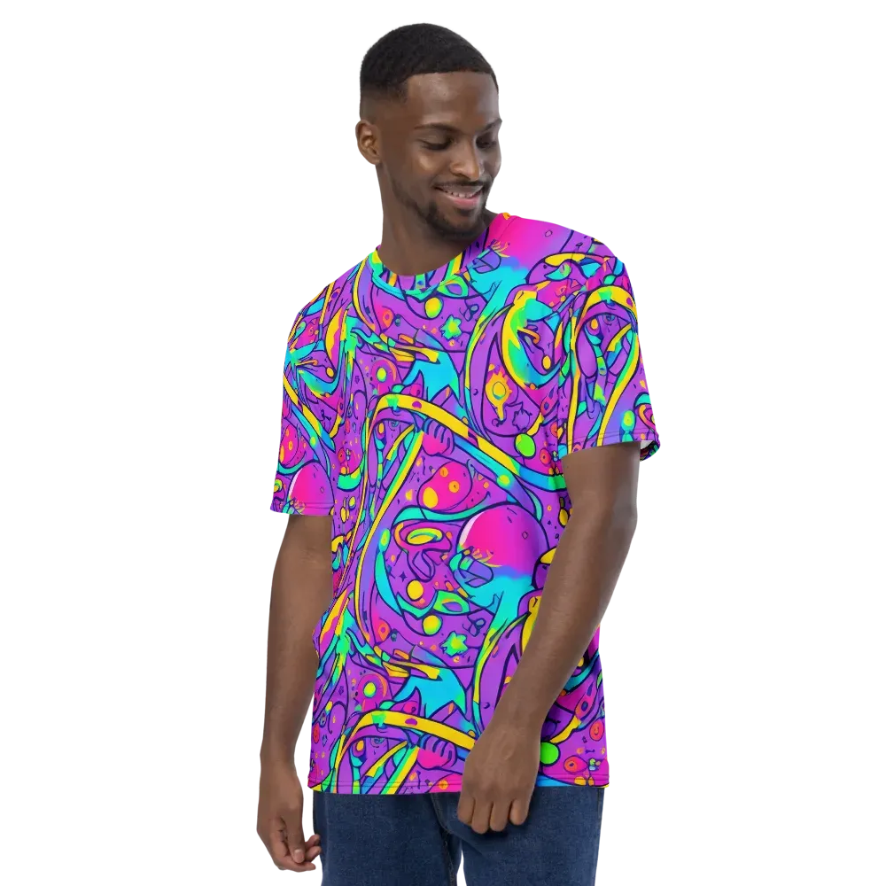 Neon Galaxy Whirl on Men's Crew Neck T-Shirt — Left