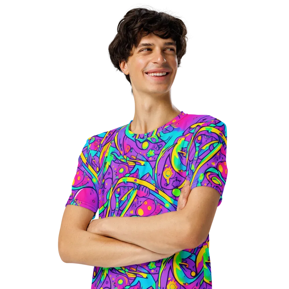 Neon Galaxy Whirl on Men's Crew Neck T-Shirt — Left Front