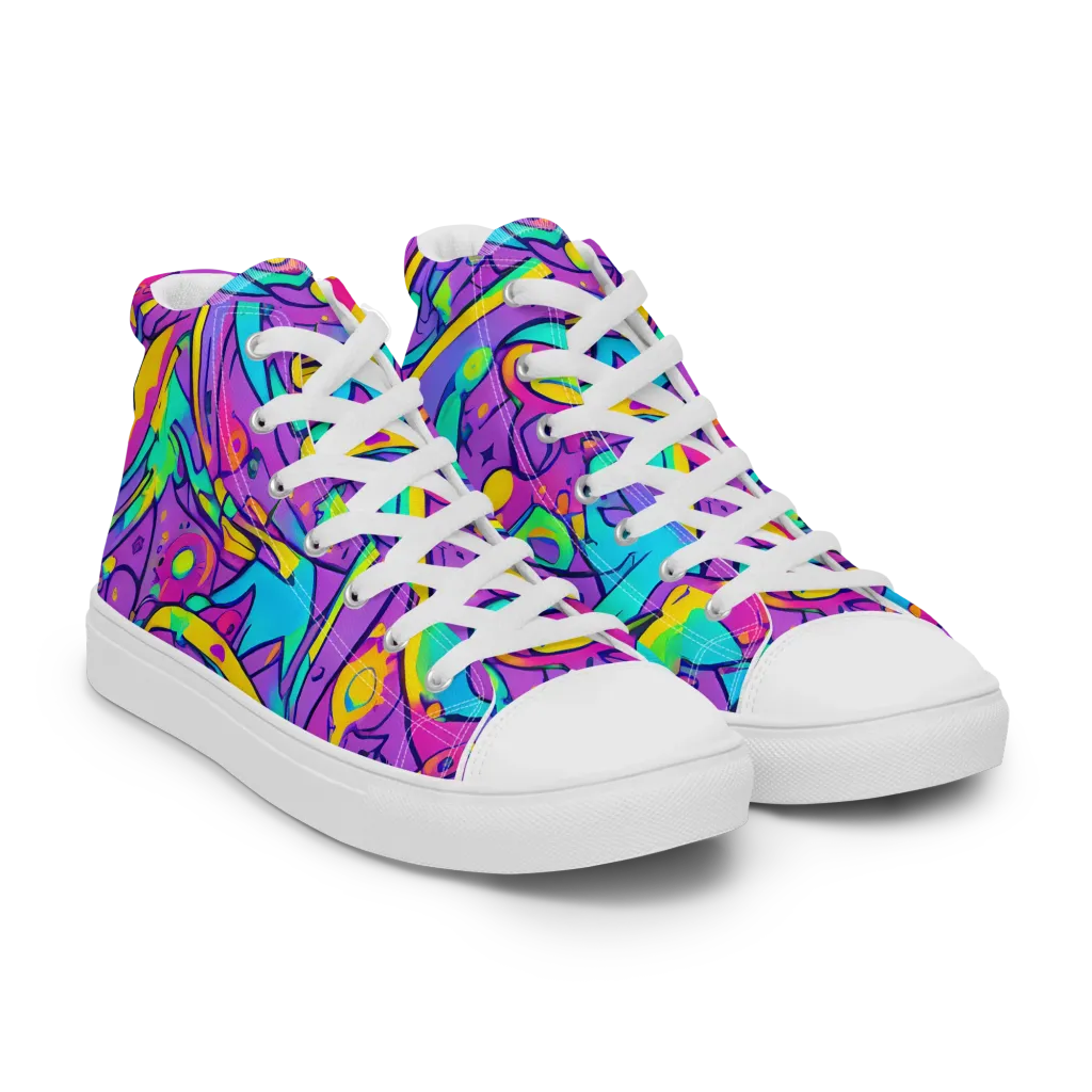 Neon Galaxy Whirl on Men's High Top Canvas Shoes — Right Front