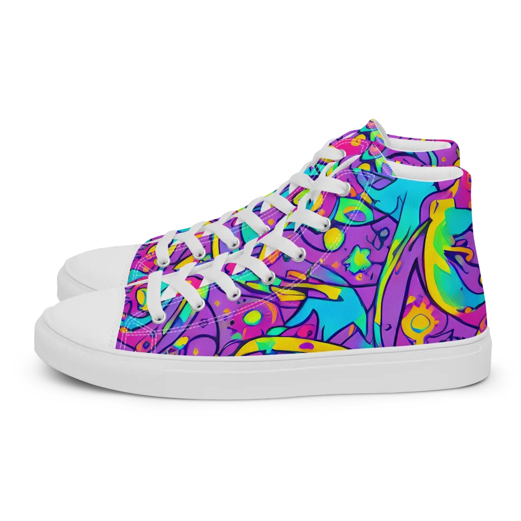 Neon Galaxy Whirl on Men's High Top Canvas Shoes — Left