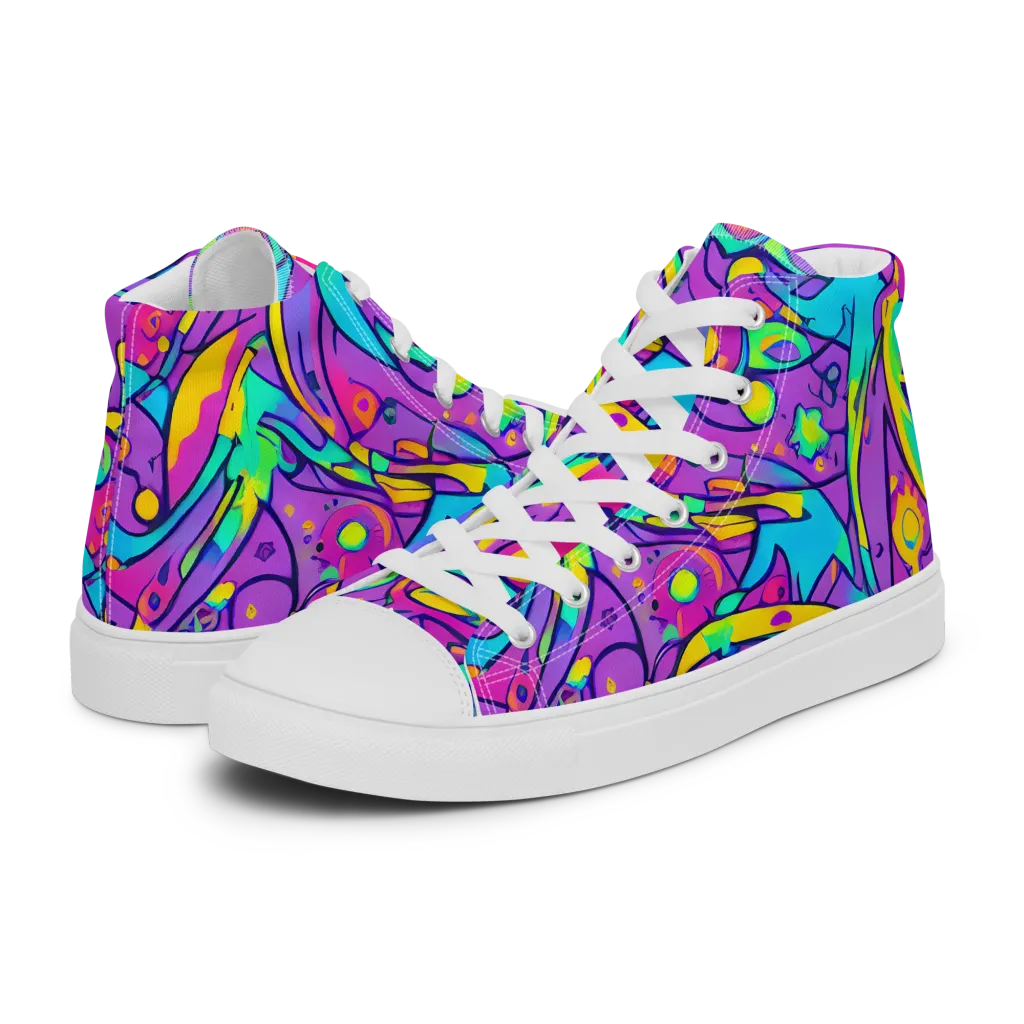 Neon Galaxy Whirl on Men's High Top Canvas Shoes — Left