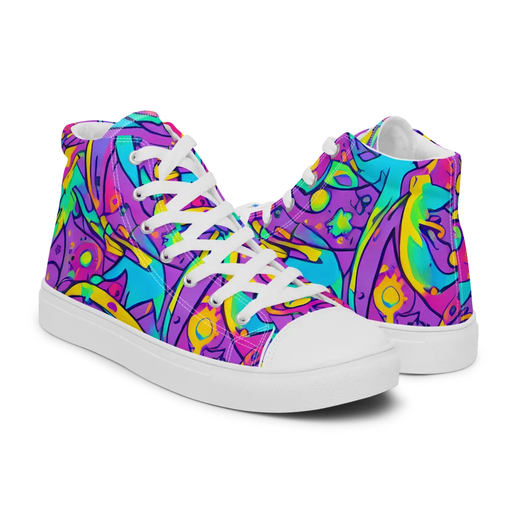 Neon Galaxy Whirl on Men's High Top Canvas Shoes — Right