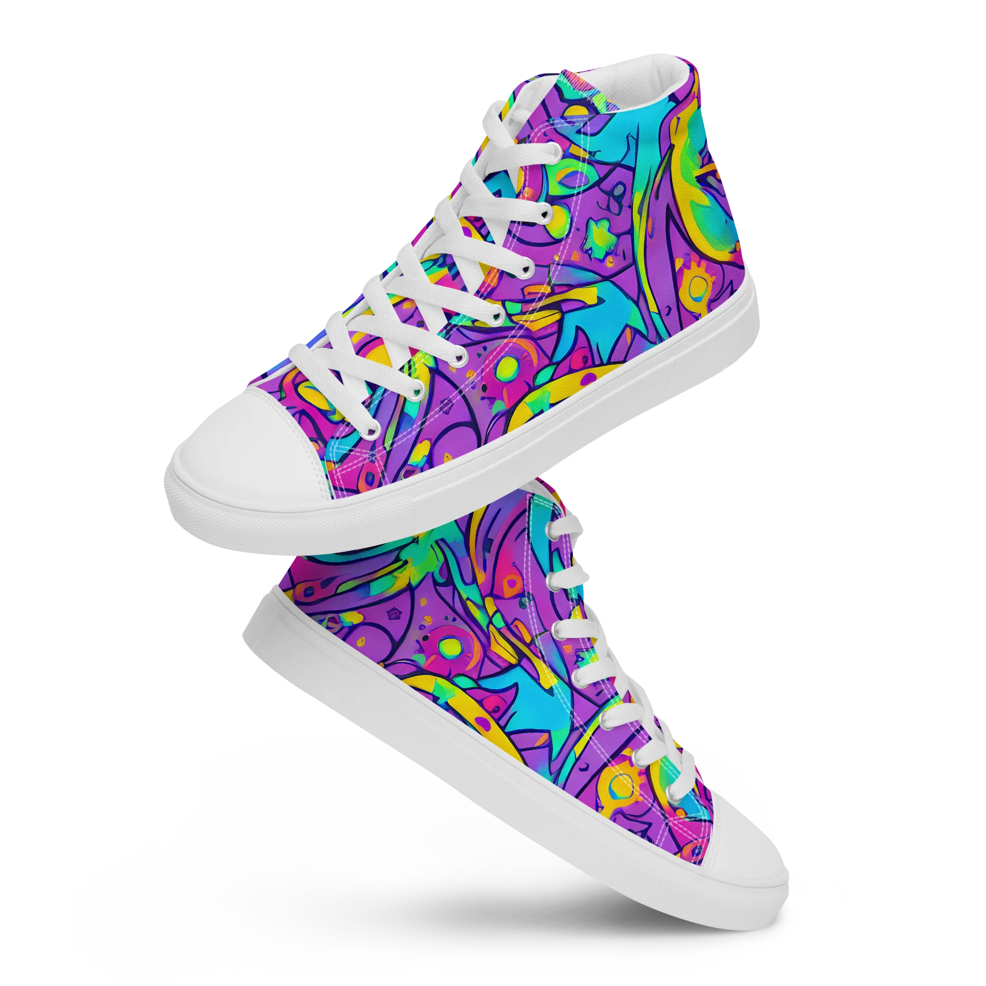 Neon Galaxy Whirl on Men's High Top Canvas Shoes — Front
