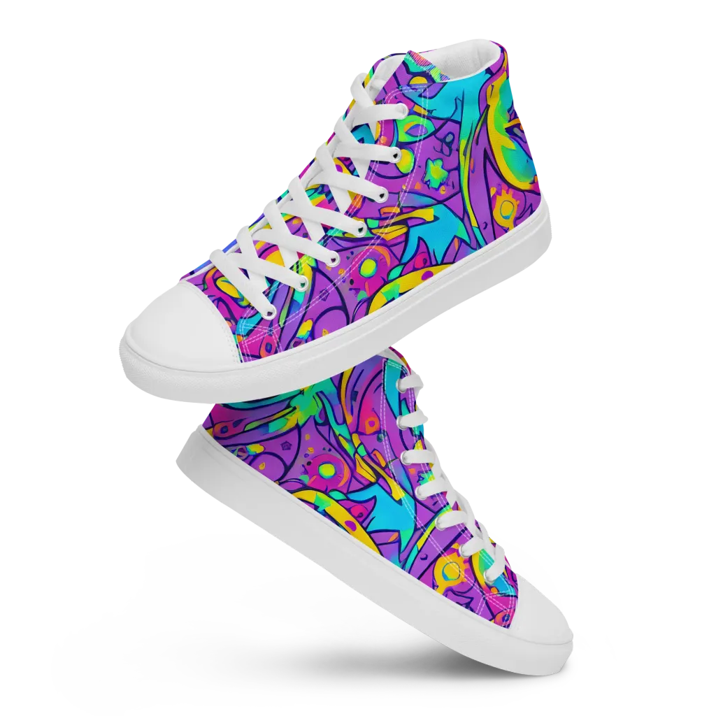 Neon Galaxy Whirl on Men's High Top Canvas Shoes — Front