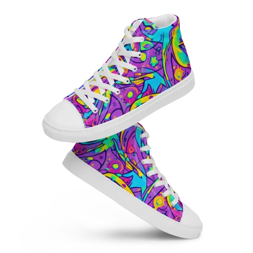 Neon Galaxy Whirl on a Men's High Top Canvas Shoes
