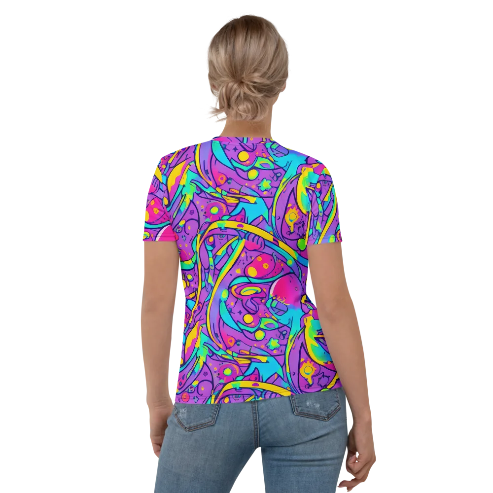 Neon Galaxy Whirl on Women's Crew Neck T-Shirt — Back