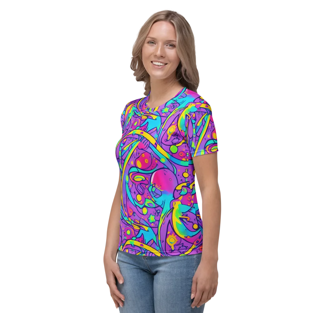 Neon Galaxy Whirl on Women's Crew Neck T-Shirt — Left