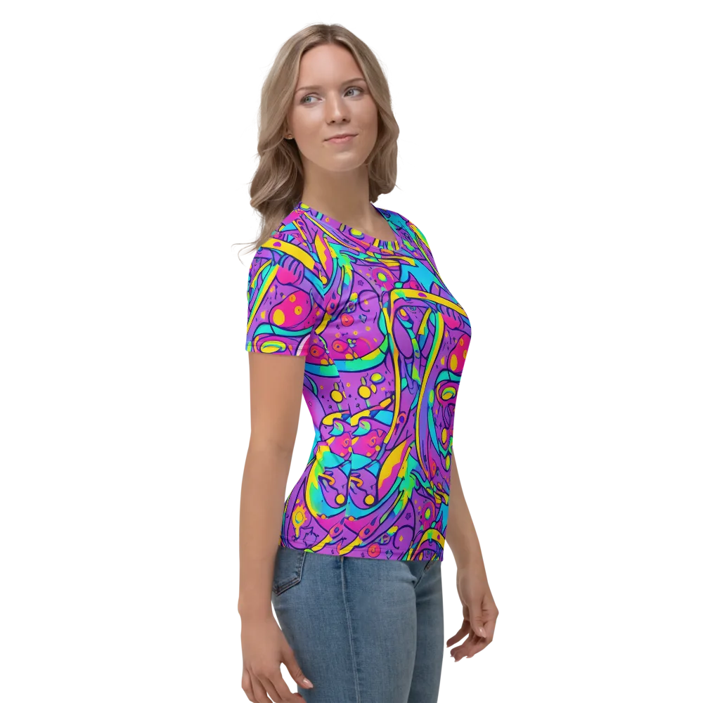 Neon Galaxy Whirl on Women's Crew Neck T-Shirt — Right