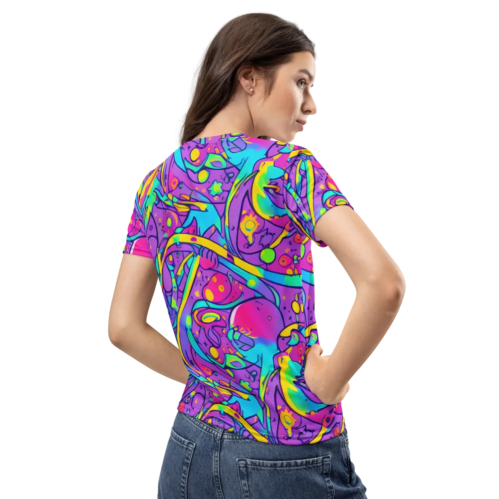 Neon Galaxy Whirl on Women's Crew Neck T-Shirt — Back