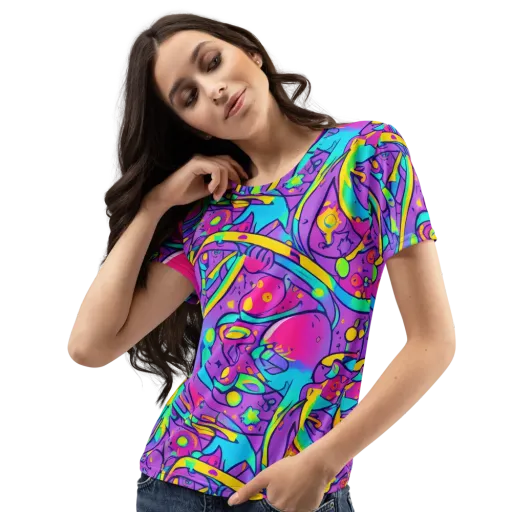 Neon Galaxy Whirl on a Women's Crew Neck T-Shirt