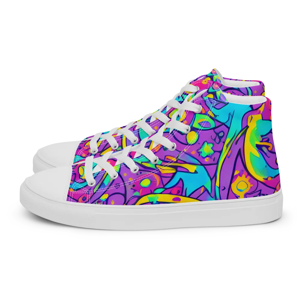 Neon Galaxy Whirl on Women's High Top Canvas Shoes — Left