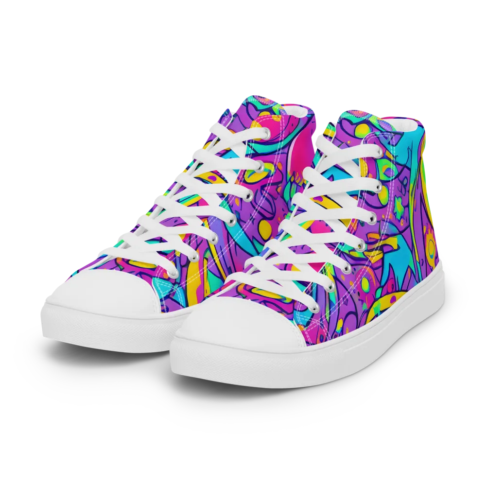 Neon Galaxy Whirl on Women's High Top Canvas Shoes — Left Front