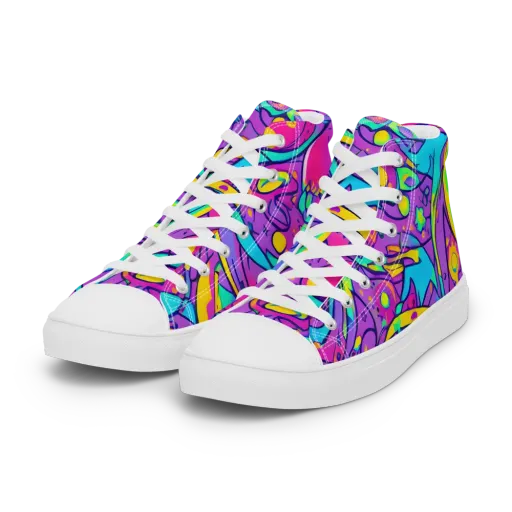 Neon Galaxy Whirl on a Women's High Top Canvas Shoes