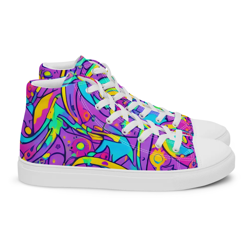 Neon Galaxy Whirl on Women's High Top Canvas Shoes — Right