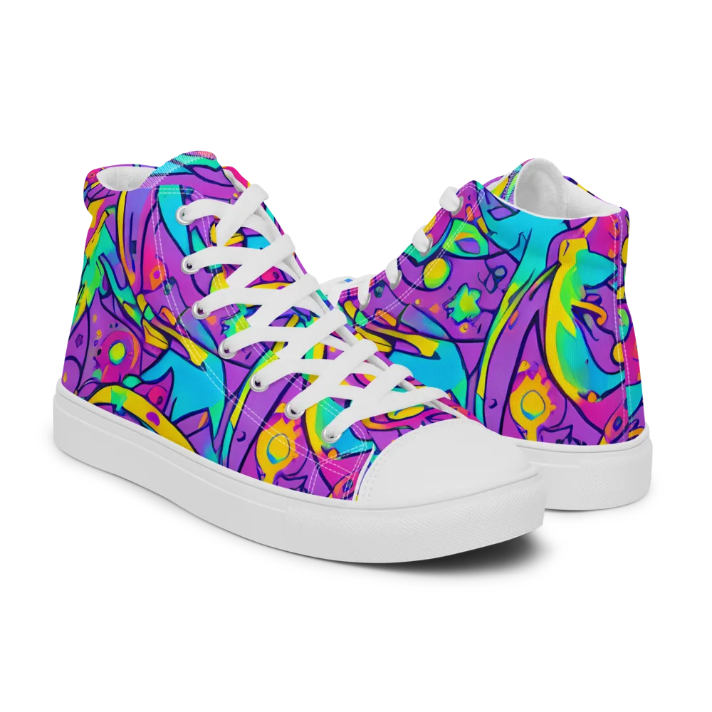Neon Galaxy Whirl on Women's High Top Canvas Shoes — Right