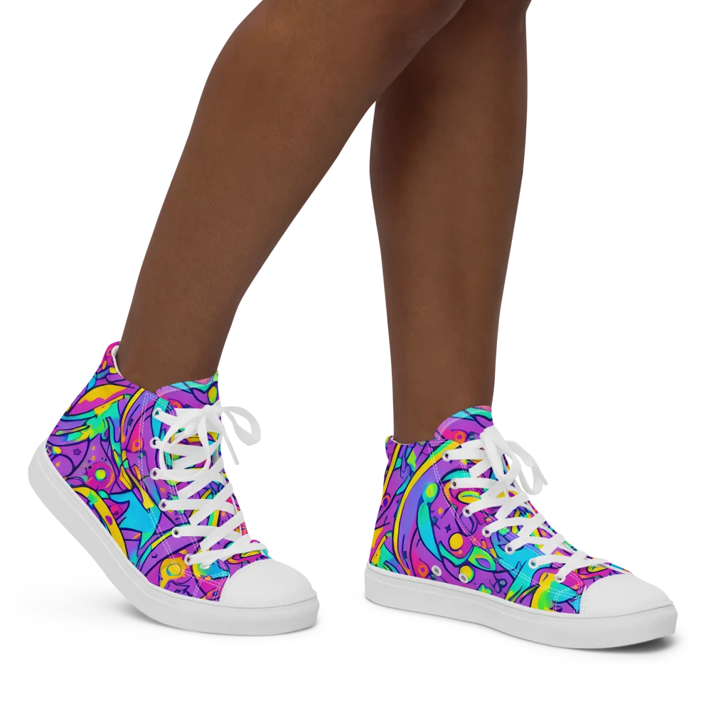 Neon Galaxy Whirl on Women's High Top Canvas Shoes — Right
