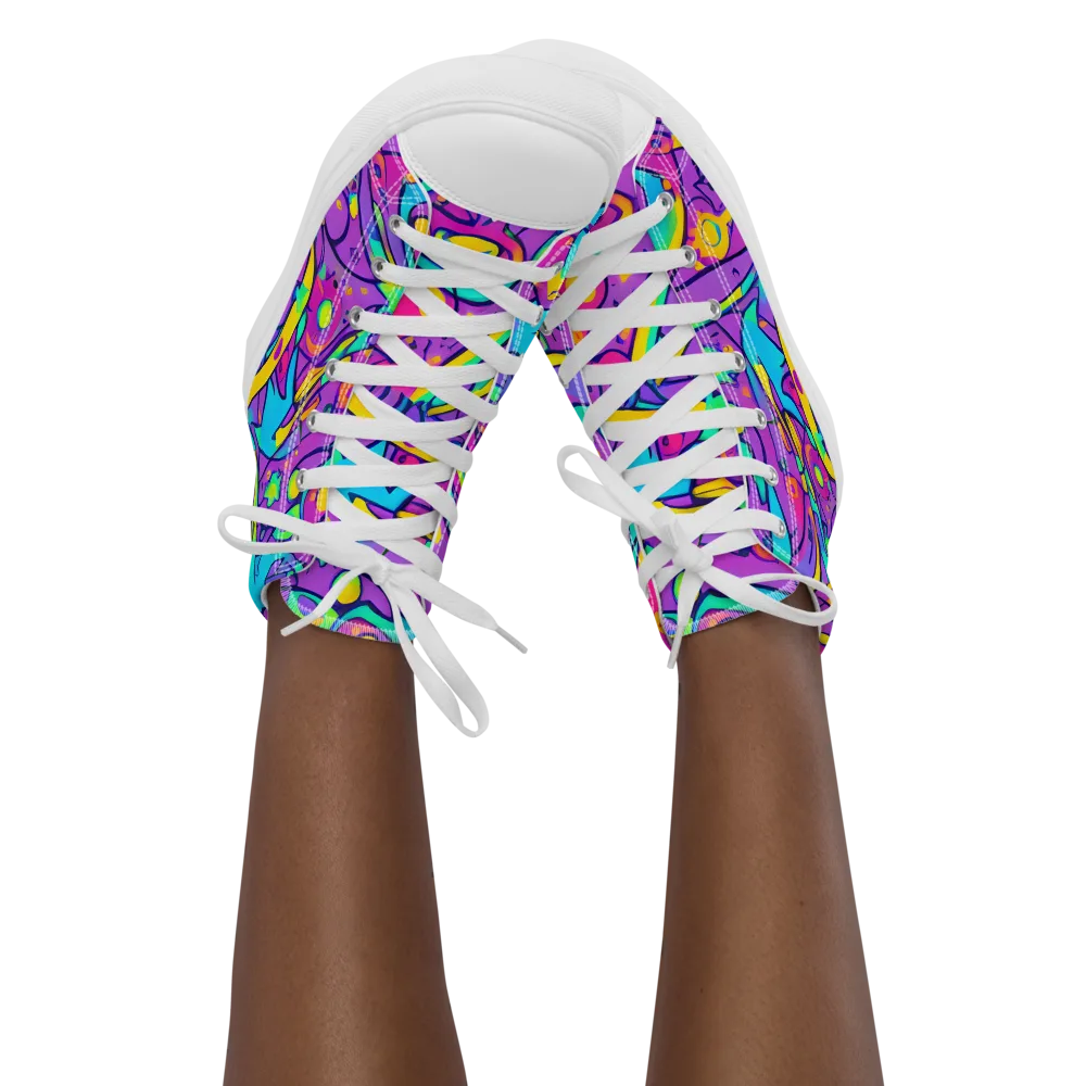 Neon Galaxy Whirl on Women's High Top Canvas Shoes — Front