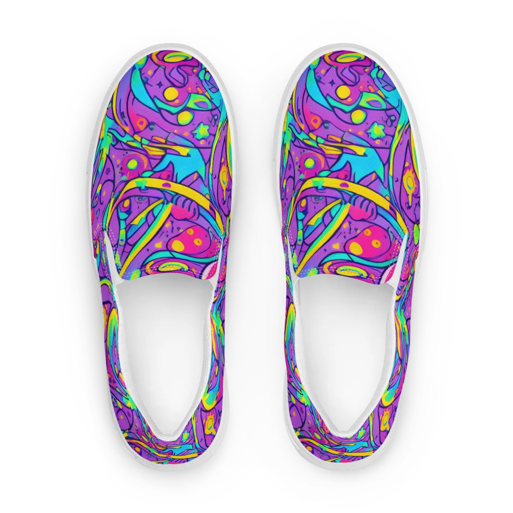 Neon Galaxy Whirl on Men's Slip-On Canvas Shoes — Front