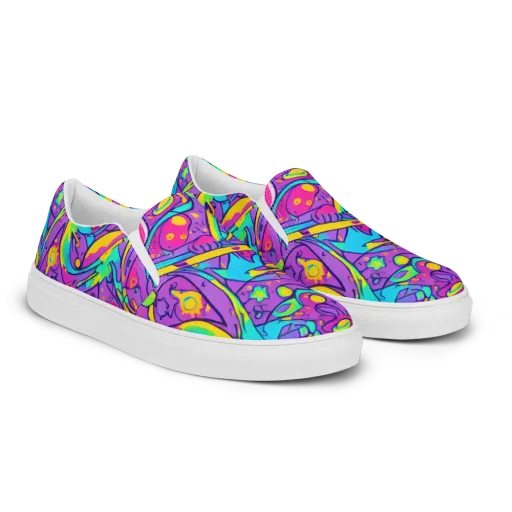 Neon Galaxy Whirl on a Men's Slip-On Canvas Shoes