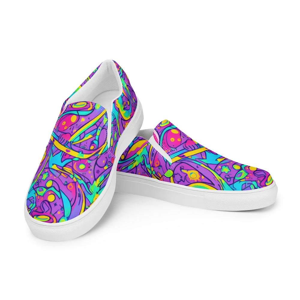 Neon Galaxy Whirl on Men's Slip-On Canvas Shoes — Left Front