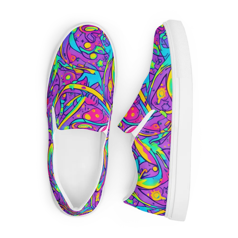 Neon Galaxy Whirl on Men's Slip-On Canvas Shoes — Front