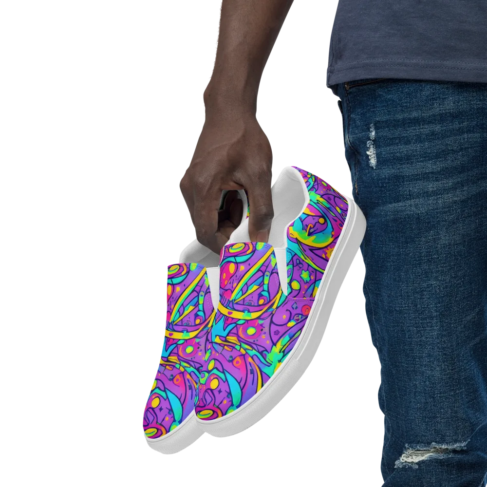 Neon Galaxy Whirl on Men's Slip-On Canvas Shoes — Left Front