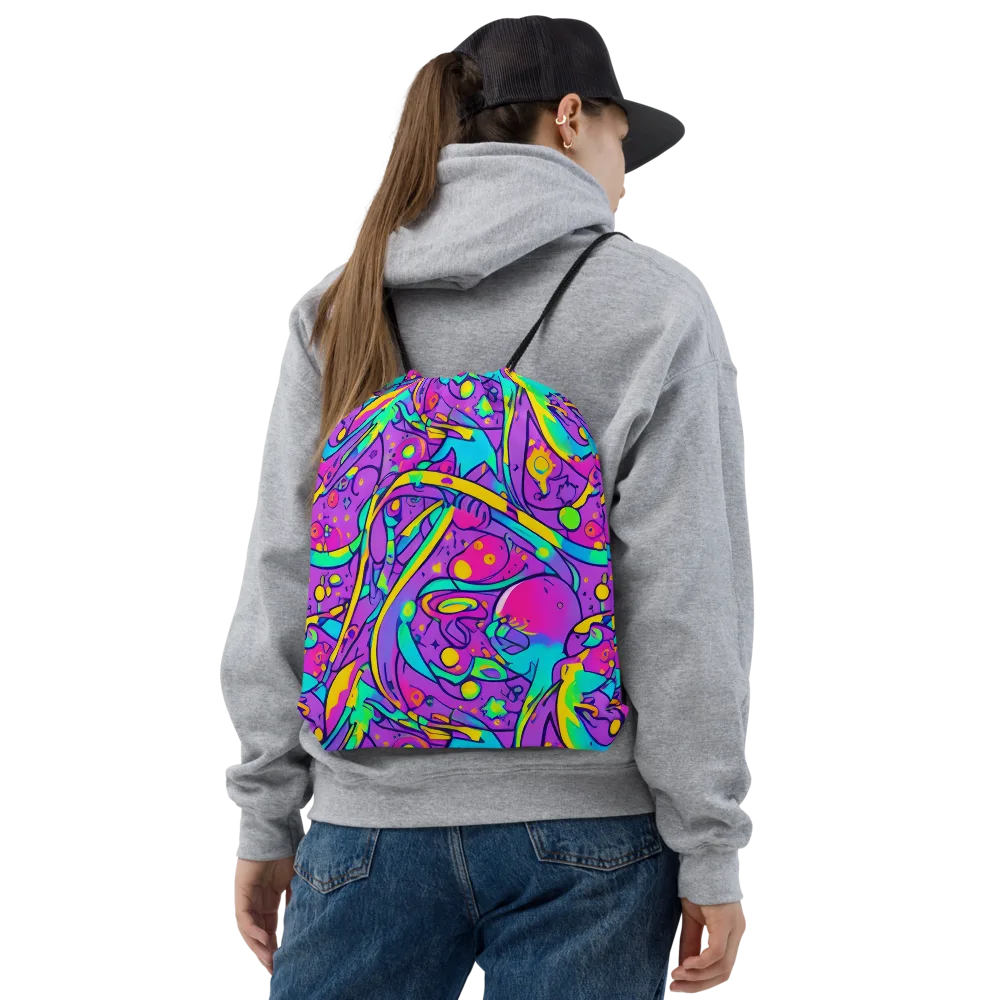 Neon Galaxy Whirl on Drawstring Bag — Front