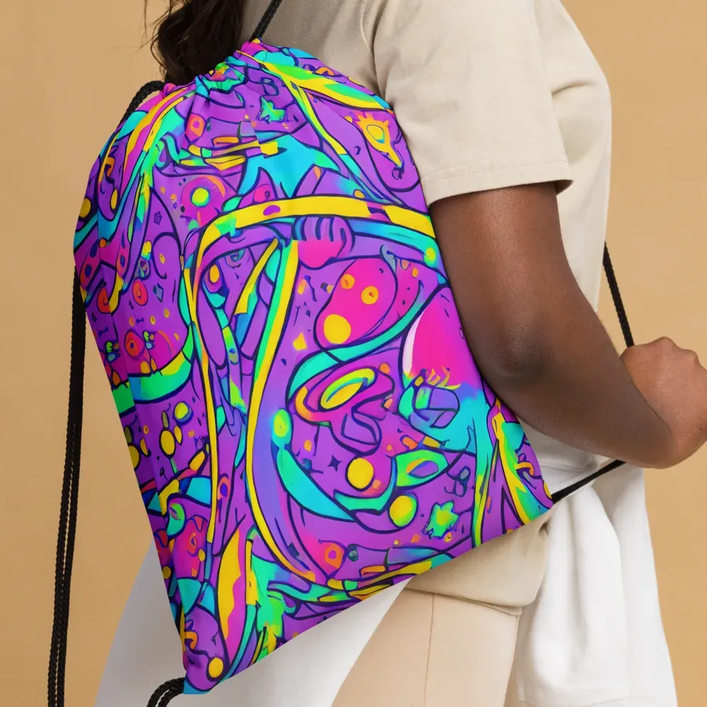 Neon Galaxy Whirl on Drawstring Bag — Front