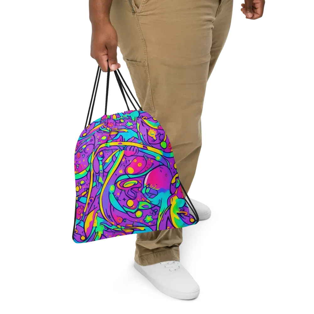 Neon Galaxy Whirl on Drawstring Bag — Front