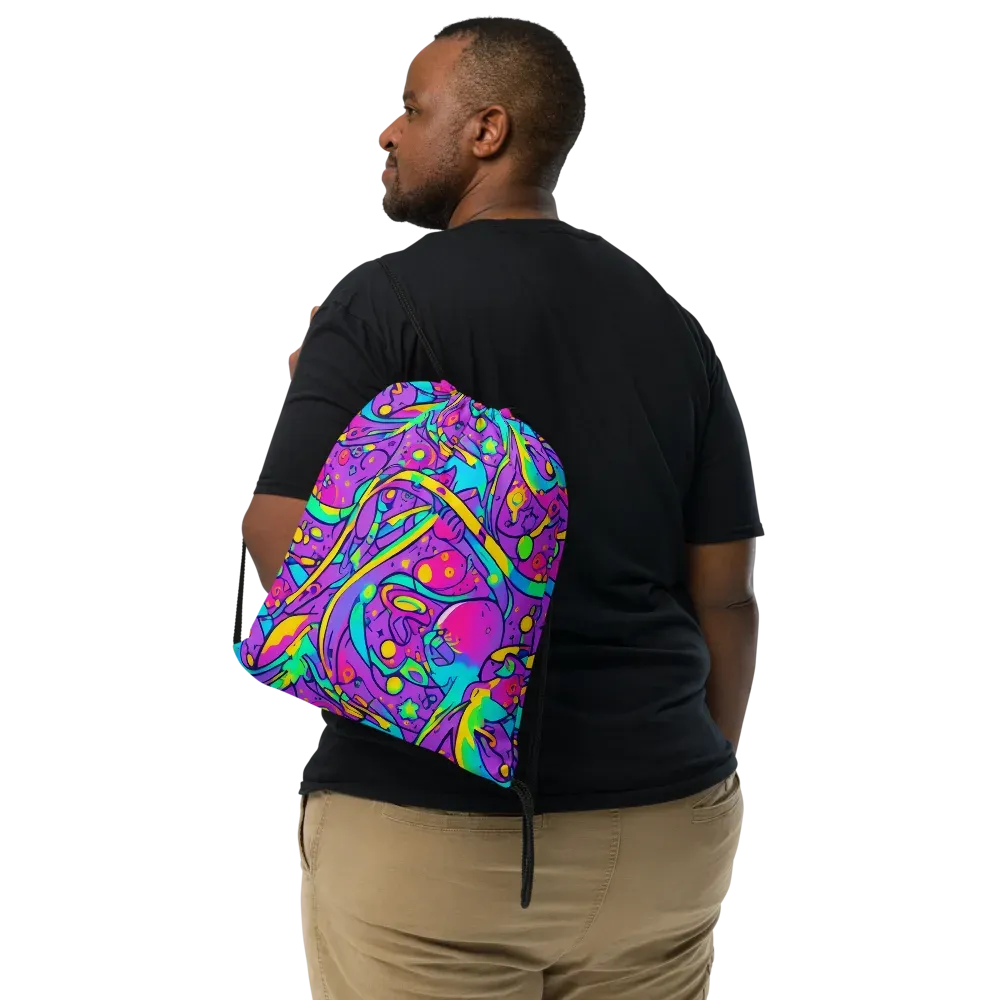 Neon Galaxy Whirl on Drawstring Bag — Front