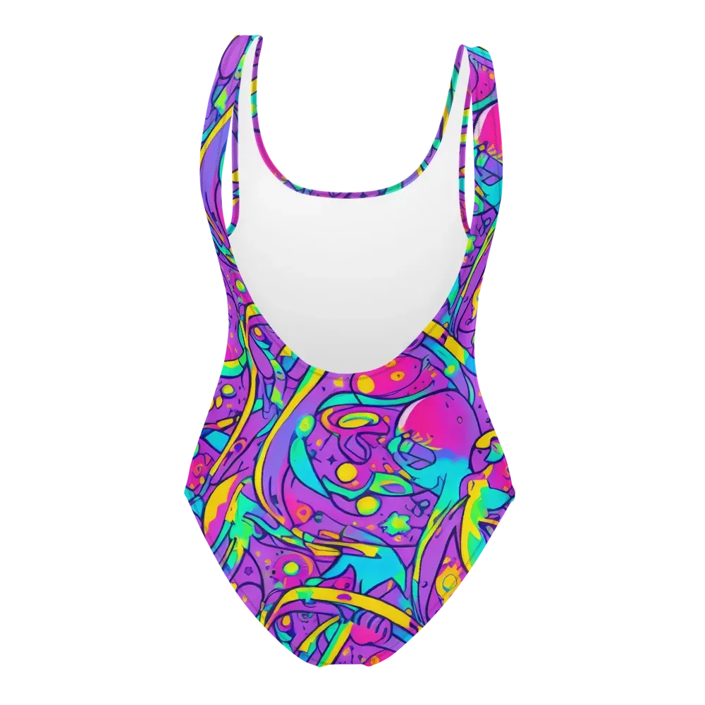 Neon Galaxy Whirl on One-Piece Swimsuit — Back