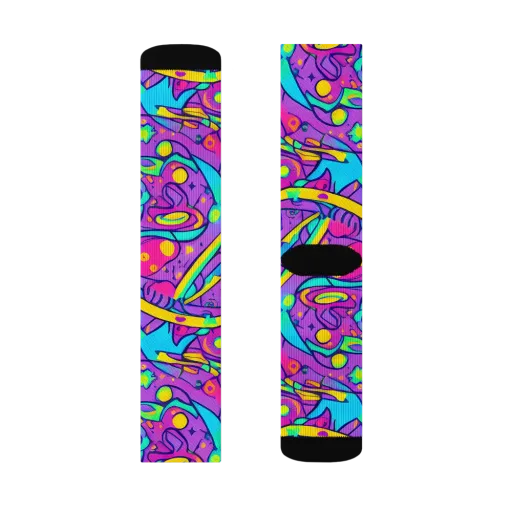 Neon Galaxy Whirl on a Socks