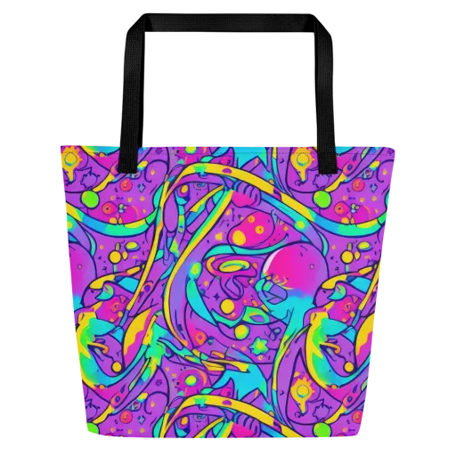Neon Galaxy Whirl on a Large Tote Bag W/ Pocket