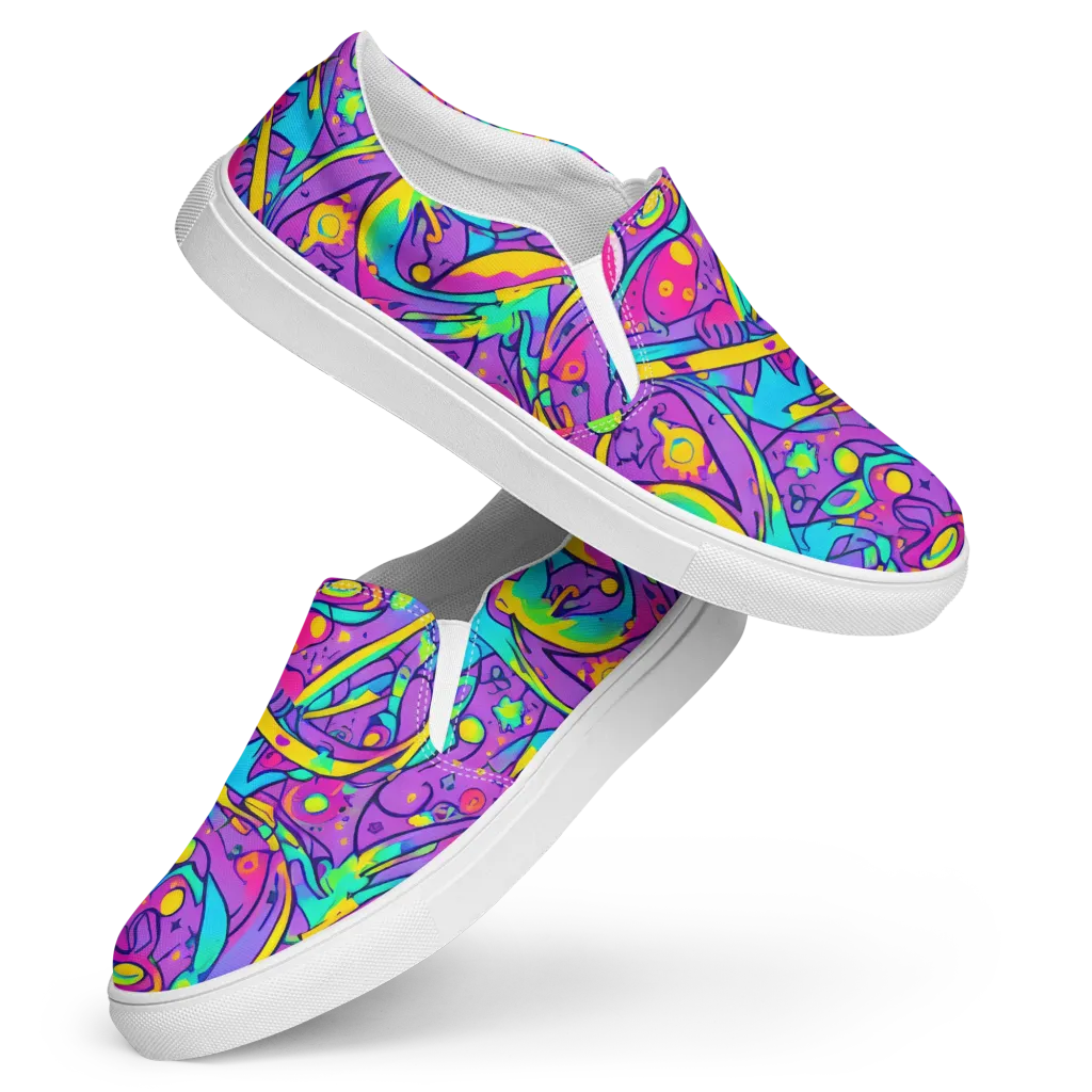 Neon Galaxy Whirl on Women's Slip-On Canvas Shoes — Front
