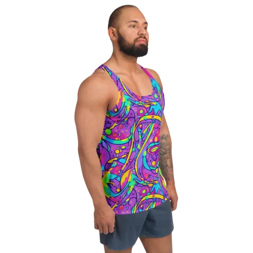 Neon Galaxy Whirl on a Men's Tank Top