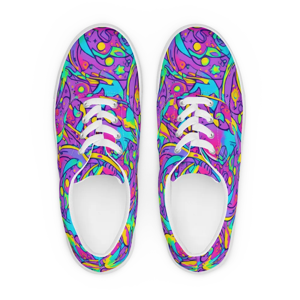 Neon Galaxy Whirl on Men's Lace-Up Canvas Shoes — Front