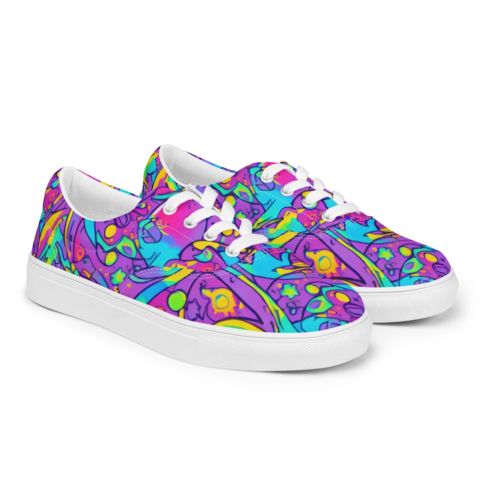 Neon Galaxy Whirl on Men's Lace-Up Canvas Shoes — Right Front