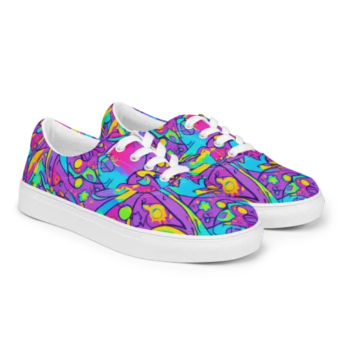 Neon Galaxy Whirl on a Men's Lace-Up Canvas Shoes