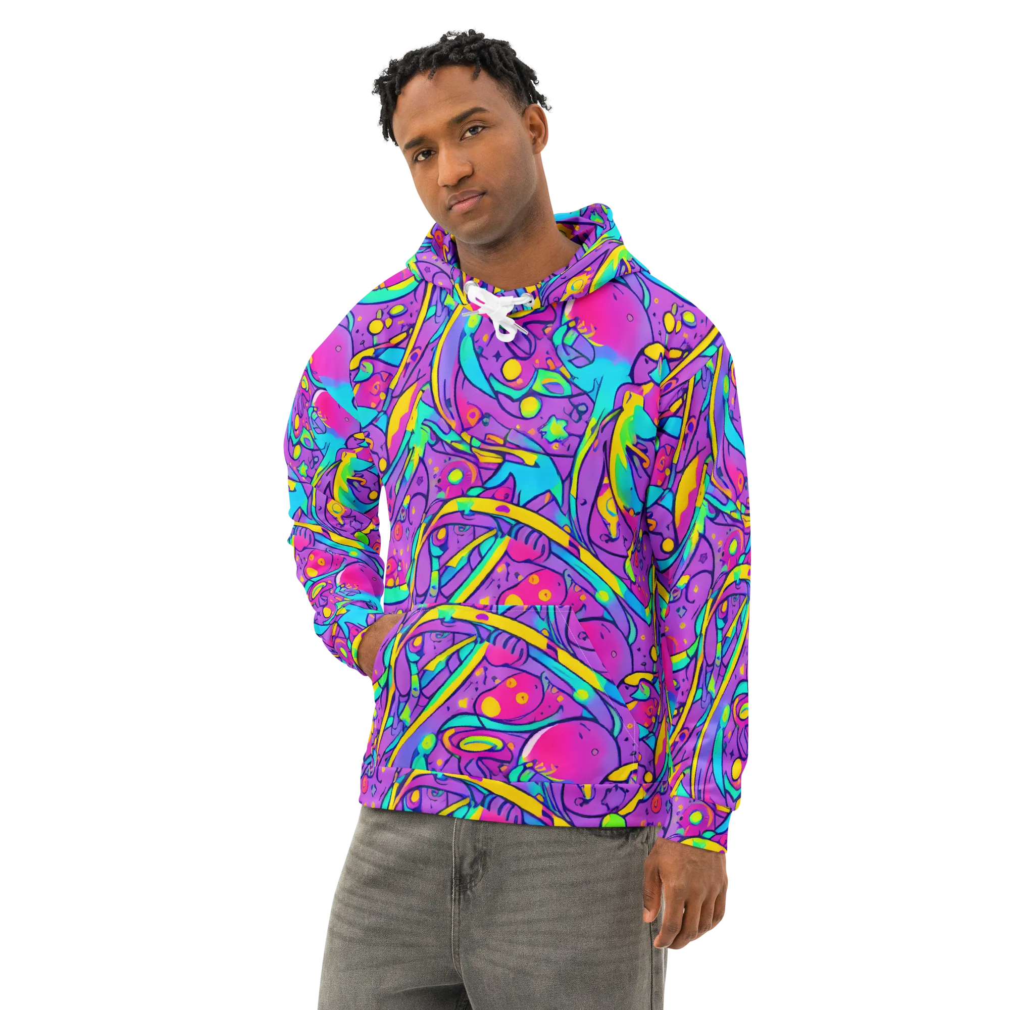 Neon Galaxy Whirl on Cotton Hoodie — Left Front
