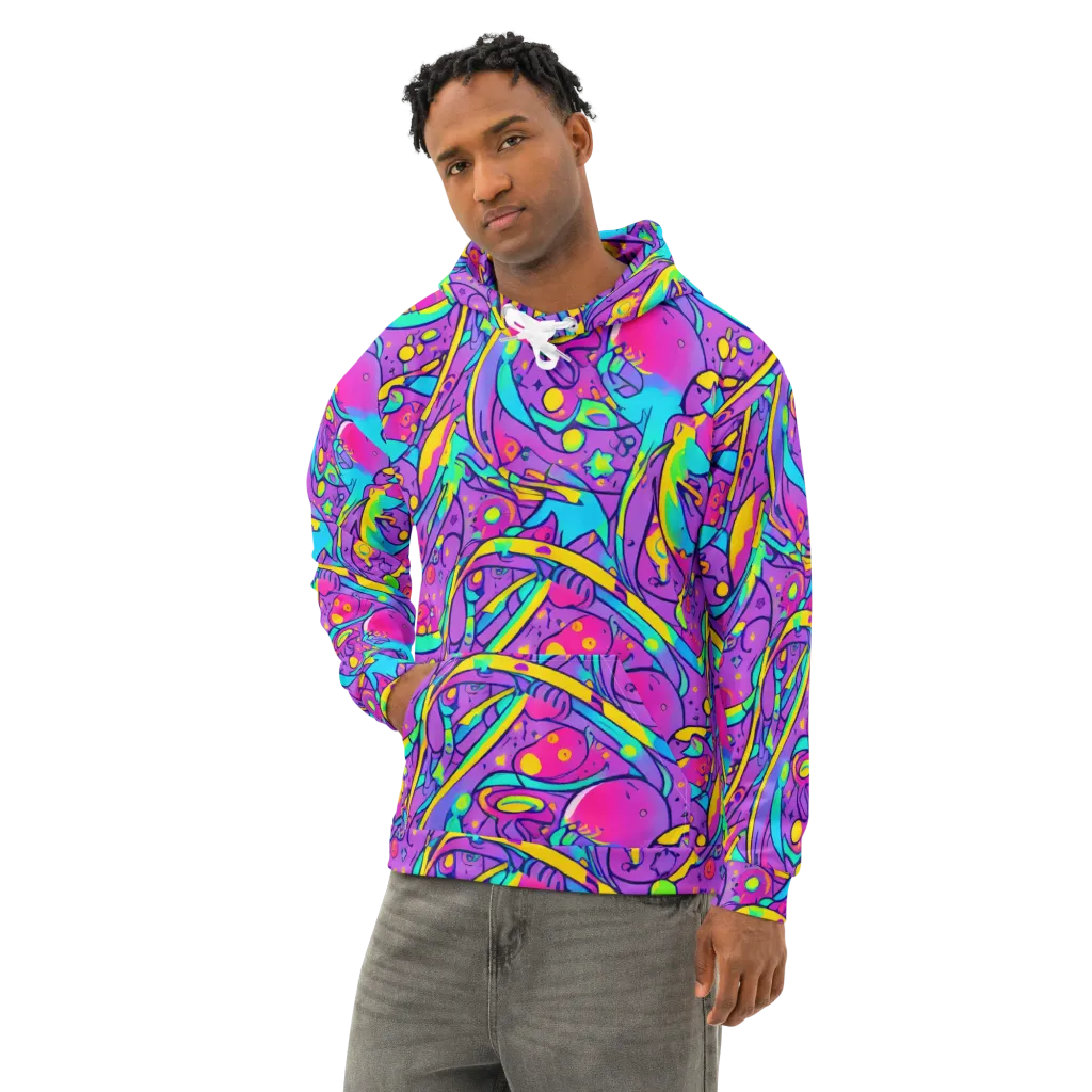 Neon Galaxy Whirl on Cotton Hoodie — Left Front