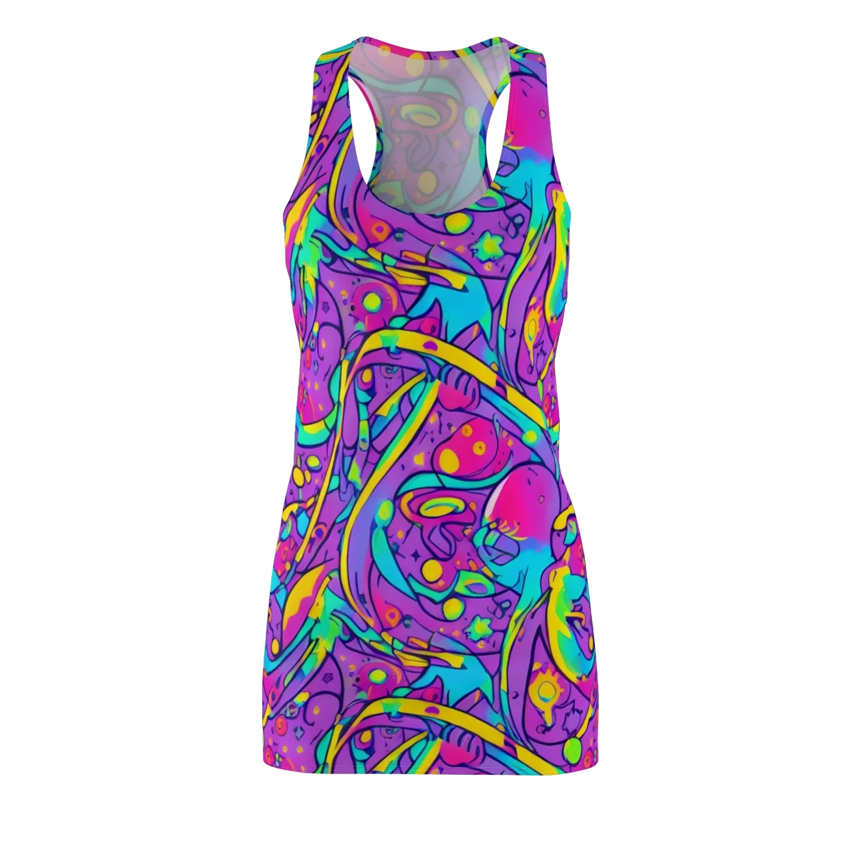 Neon Galaxy Whirl on Racerback Dress — Front