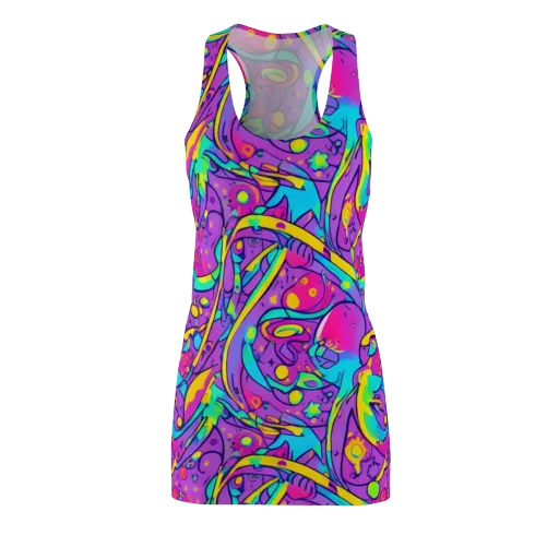 Neon Galaxy Whirl on a Racerback Dress