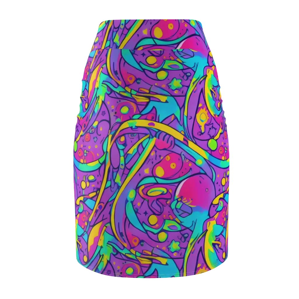 Neon Galaxy Whirl on Pencil Skirt — Back