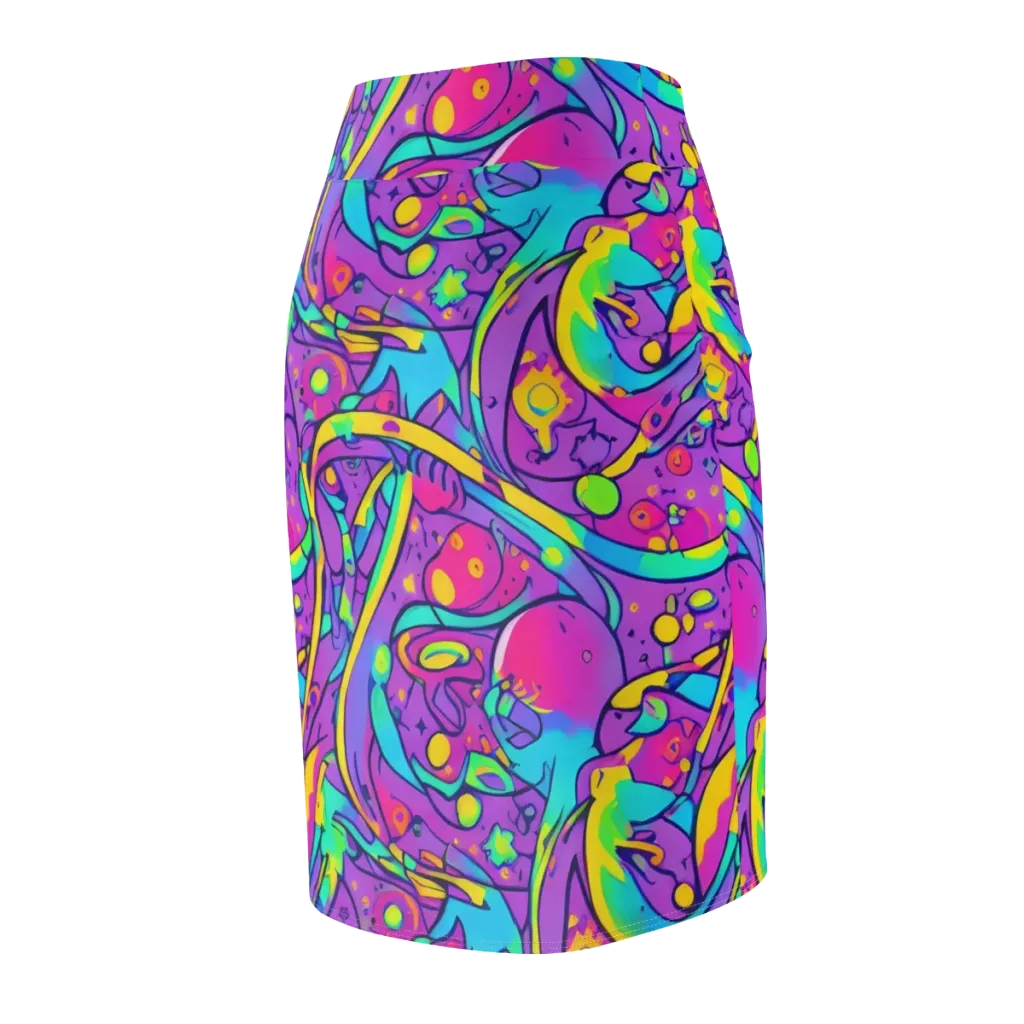 Neon Galaxy Whirl on Pencil Skirt — Back Side