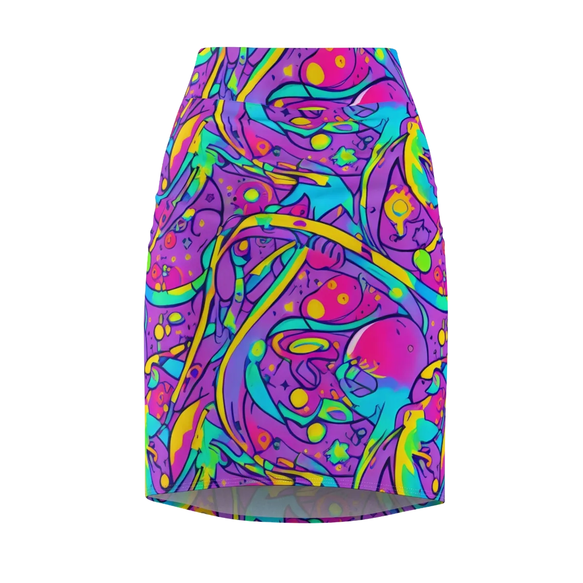 Neon Galaxy Whirl on Pencil Skirt — Front