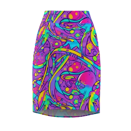 Neon Galaxy Whirl on a Pencil Skirt